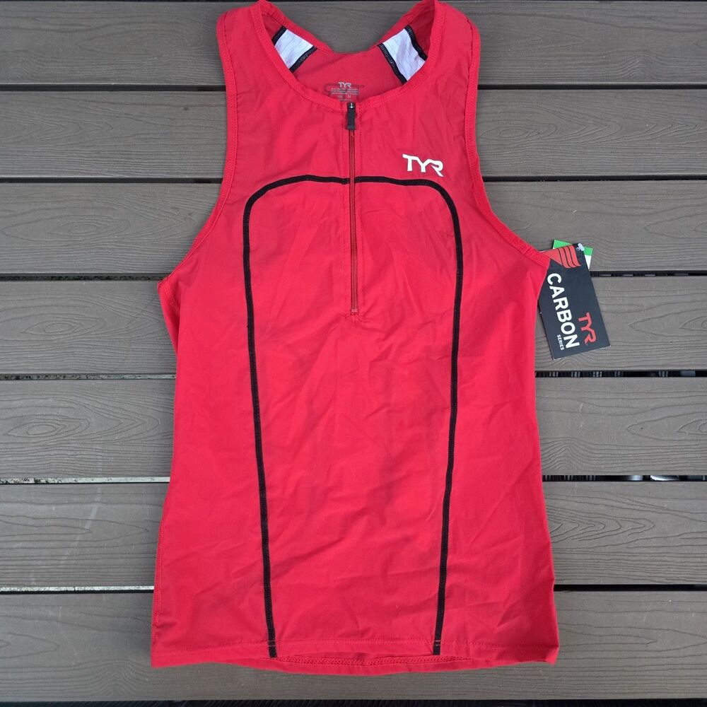 TYR Men's Triathlon Black/Red Carbon Singlet Tri Triathlon Tank Sz M New